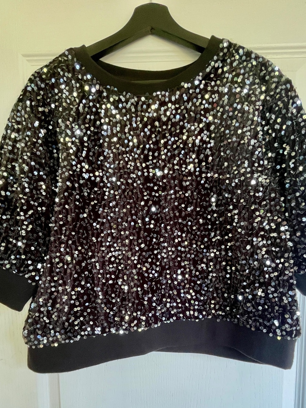 Suzy Shier Black Sequin Crewneck Sweater